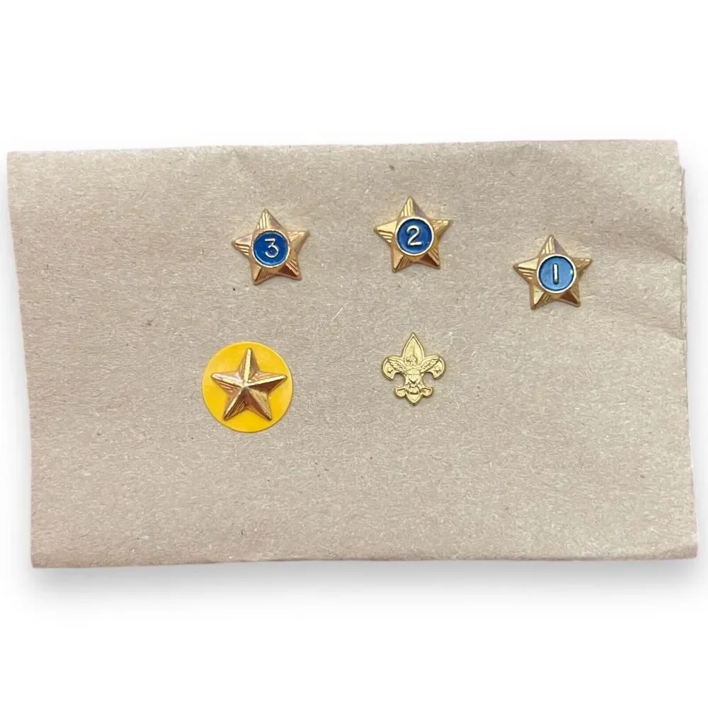 Boy Scouts Of America Vintage Ballou Gold Tone Star #1-3 Pins - Lot Of 5